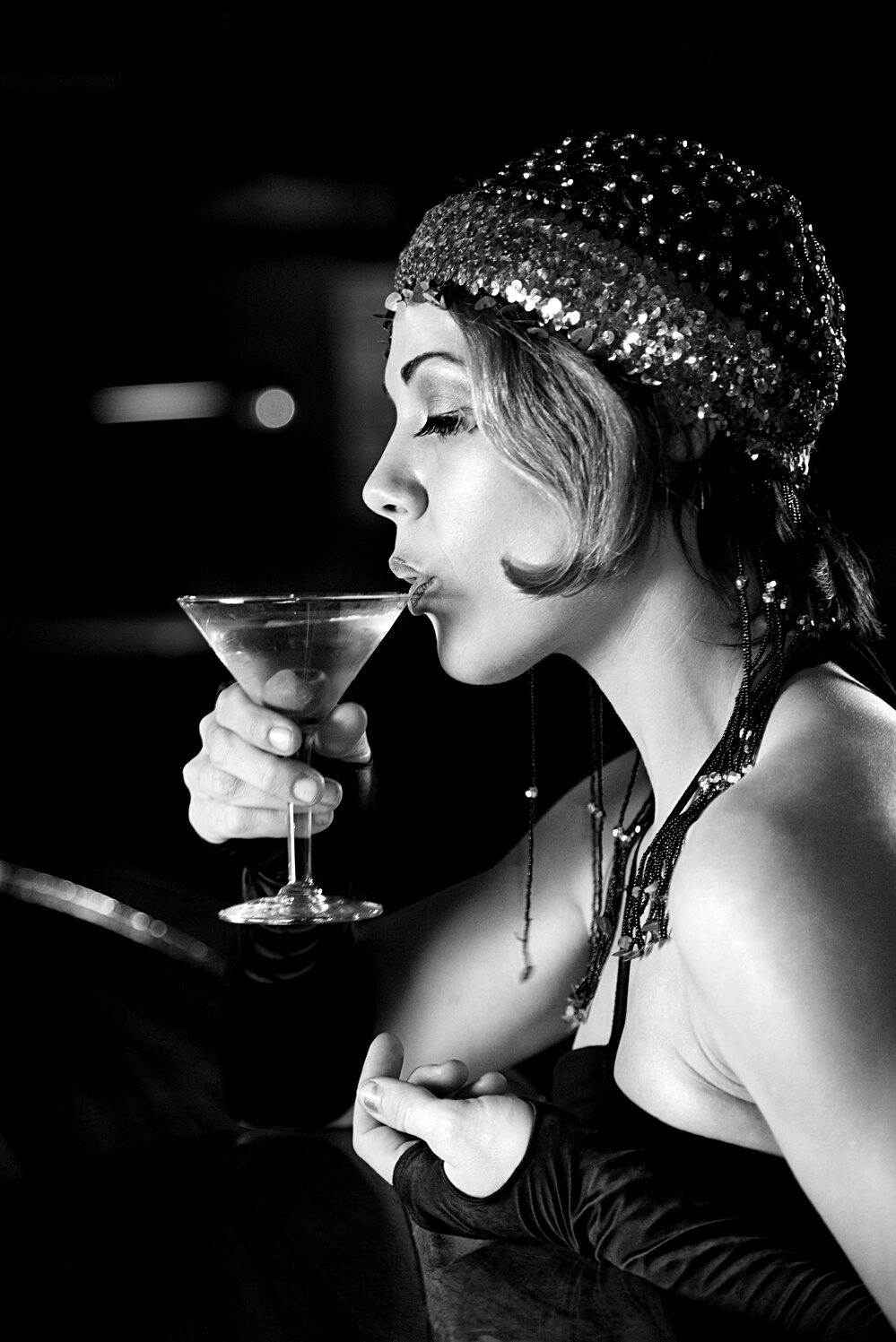 Retro Woman Drinking Martini.